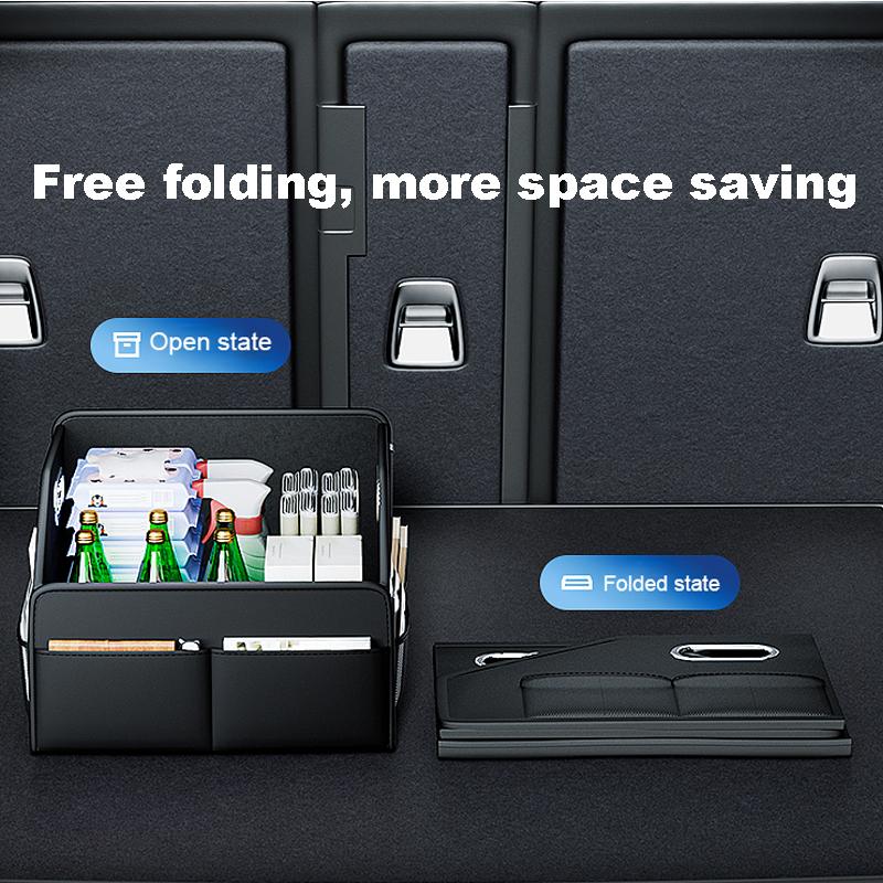 Car Trunk Organizer Storage Box PU Leather Vehicle Folding Collapsible Cargo Boot Organiser Box For SUV MPV Auto Seat Back Box