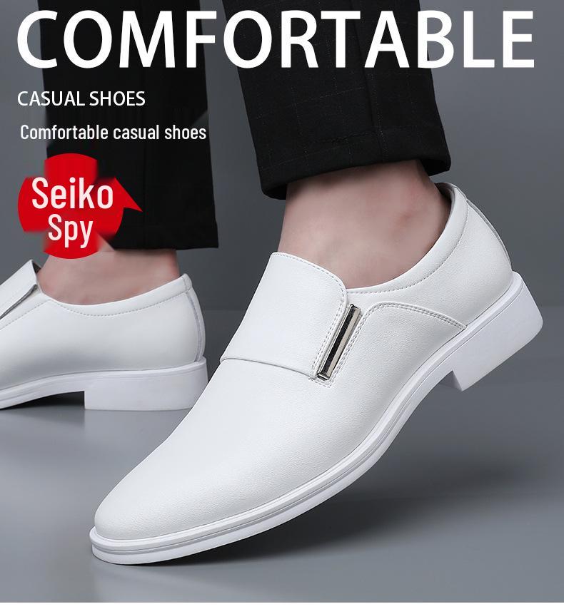 2025 Men's White Leather Height Increasing Formal Shoes - Casual Business Pointed Toe Fashion