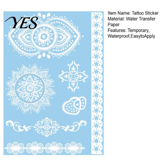 Gentle-On Skin Tattoo White Lace Sticker for Women, Temporary Face Body Fake Decal Arm, Waterproof Wedding Party Festival