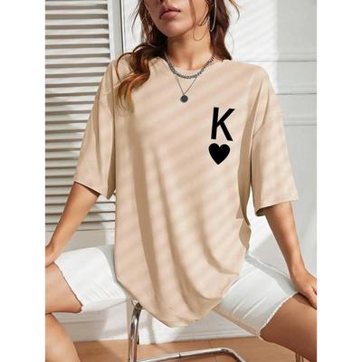 T-shirt da donna girocollo con stampa grafica di lettere Cotone Taglia T-shirt Girocollo Vestiti cool Casual Estivo Manica corta