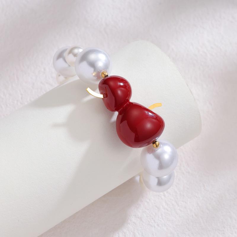 Sweet Cherry Pearl Necklace and Earrings Set: Cute Autumn/Winter Jewelry in Titanium Steel