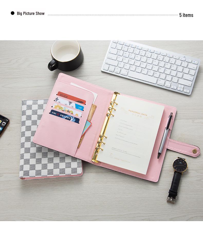 A5 Premium Leather Grid Pattern Binder Journal