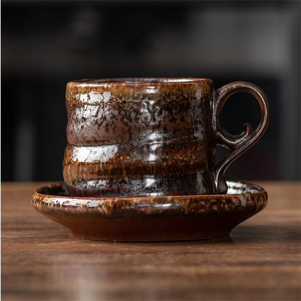 1X Japanese Style Creative Retro Ceramic Coffee Cup Mugs Saucer Set Tea Coarse Coffee Milk Cups Mug