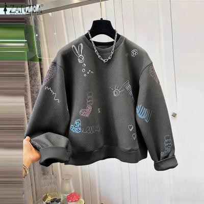 Felpe Pullover Casual da Donna con Girocollo, Manica Lunga e Stampa
