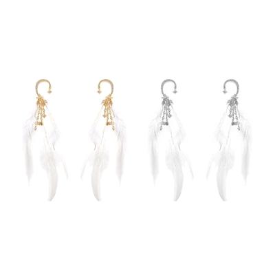 Fashion Feather Tassels Earrings With Crystal Details Lightweight Ear Cuff Jewelry For Women Girls Parties Weddings