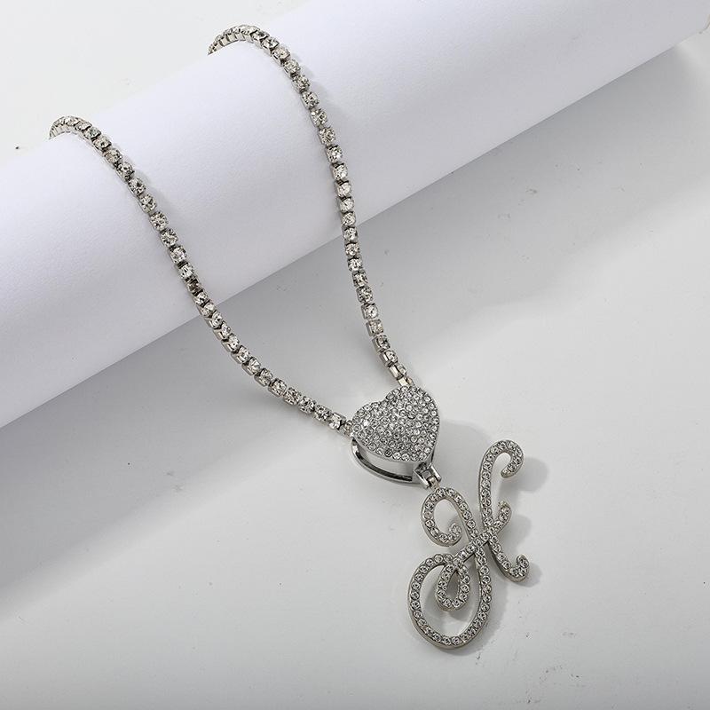 26 Flower Letter Necklace: Hip Hop Heart Pendant with Full Diamond Inlaid Tennis Chain for Women