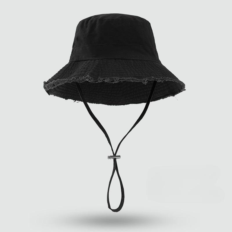 

Unisex Large Brim Fringed Fisherman Hat Solid Color Foldable Drawstring Sun Protection Hat Outdoor Leisure Sun Basin Hat чорний
