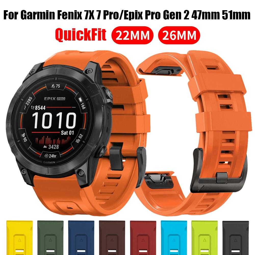 QuickFit 22mm 26mm Silicone Strap for Garmin Fenix 7 7X Pro/Epix Pro Gen 2 47mm 51mm 5Plus 6XPro Enduro 2 Tactix 7 Watchband