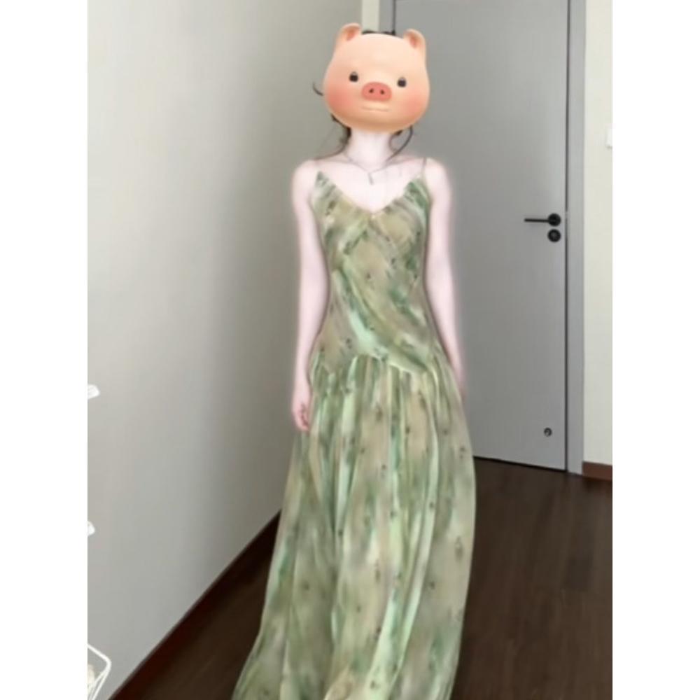 Retro Unique Beautiful Floral Suspender Dress Versatile This Year's Popular Popular Skirt Summer