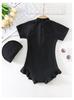 In Stock: New Girls' Quick-Drying Short Sleeve One-Piece Swimsuit with Sun Protection