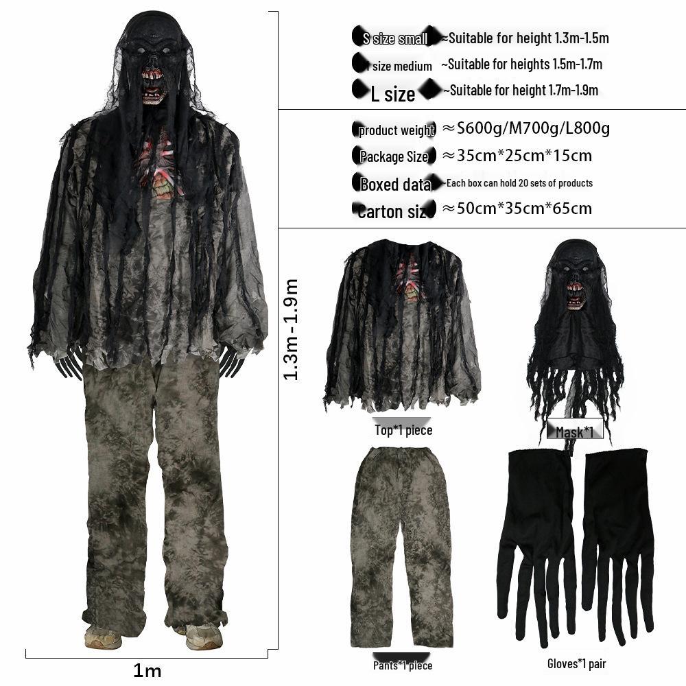 Burnt Zombie Costume Set: Halloween Masquerade Party and Haunted House Props