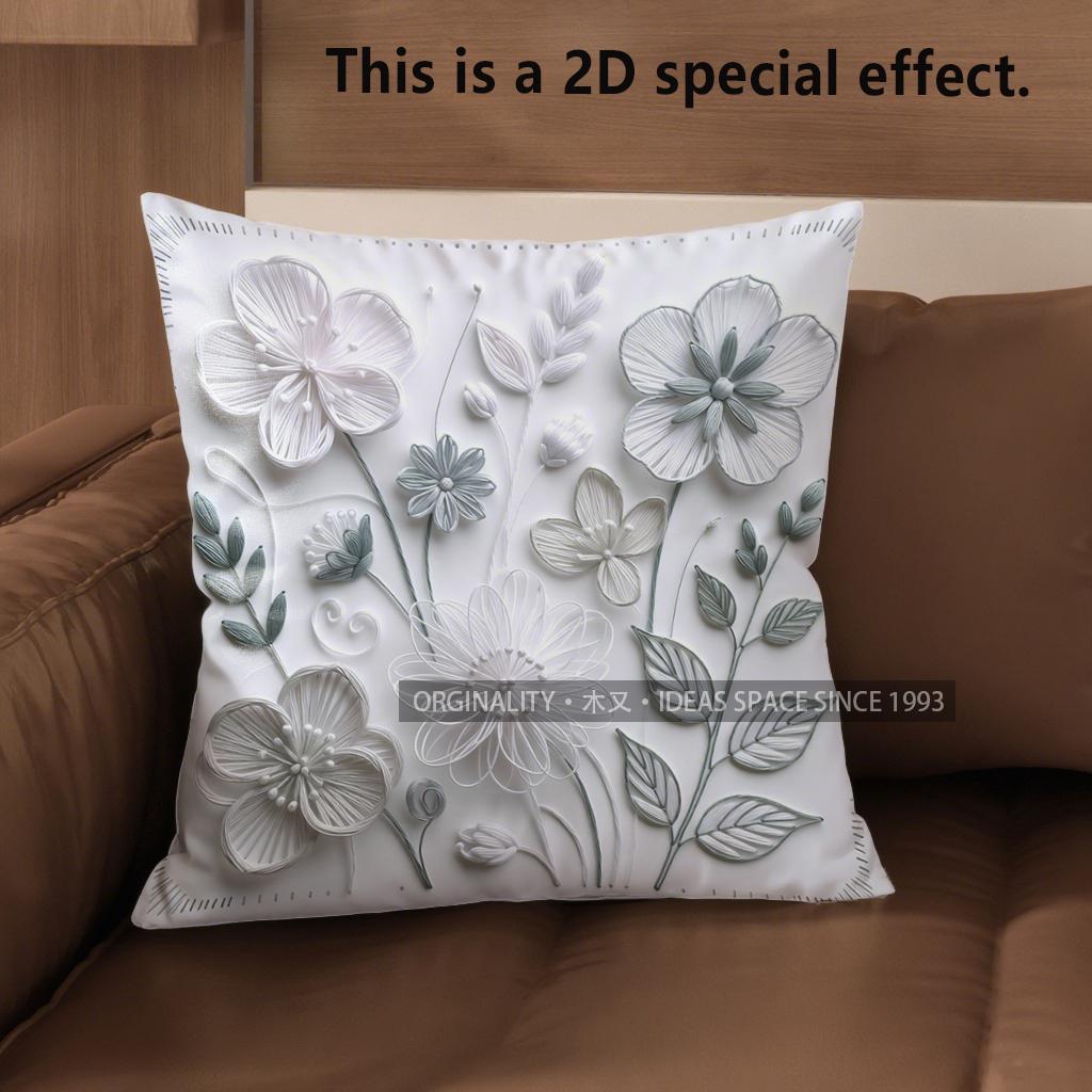 2D Floral 3D Embroidered Cushion Covers For Home Pattern Cushion Cover Suitable For Sofa Bedroom Car Pillow Cover