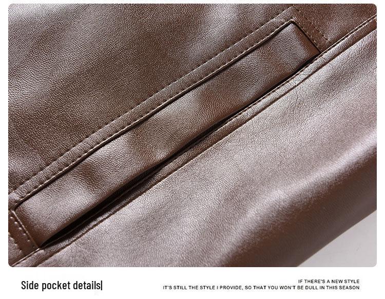 2025 Men's Windproof Leather Jacket - Solid Color, Stand Collar for Middle-aged & Elderly, Business Casual