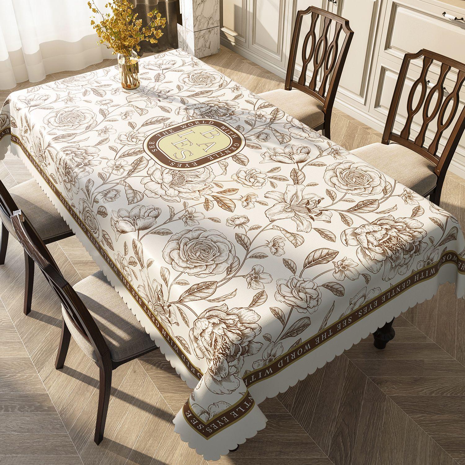 

American Retro Style Plant Printed Tablecloth Oil Resistant Wear Resistant Tables Mat PVC Material Wavy Edge Dining Desk Decor tablecloth 80x120cm