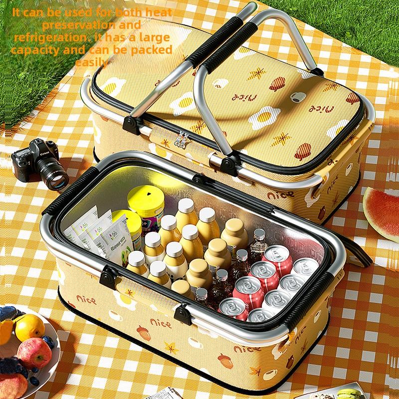 Insulated Foldable Picnic Basket with Lid Portable and Modern for Outdoor Use Large Capacity for Fruit and Vegetables
