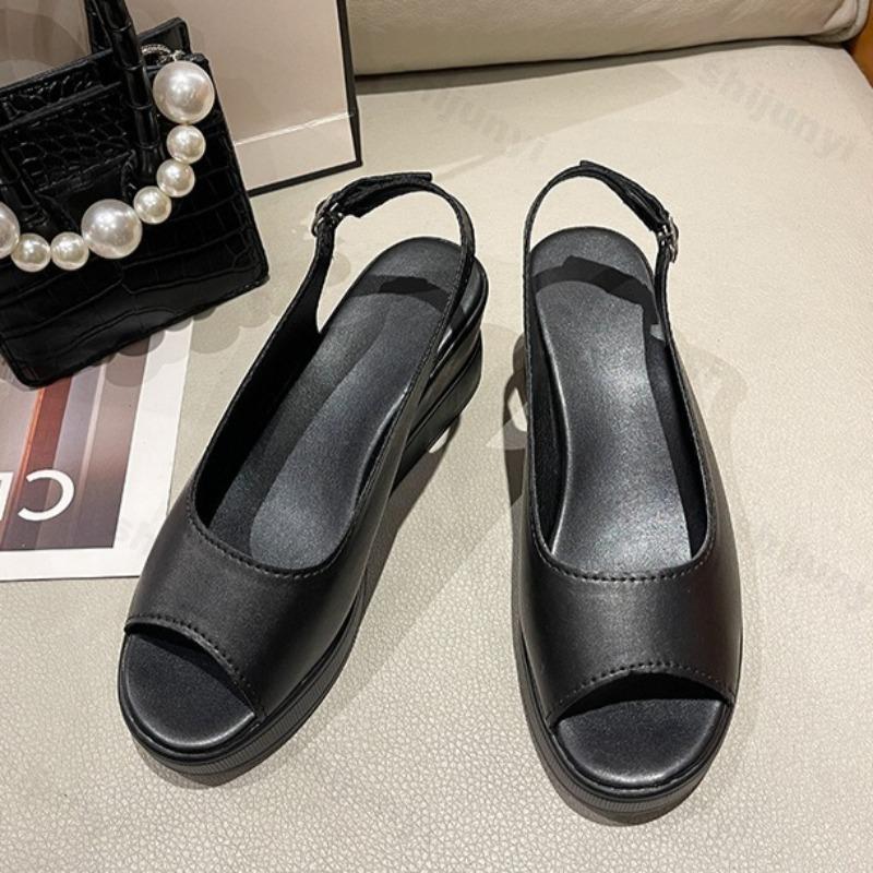 Fashion Women Sandals 2025 Summer Casual Peep Toe Sandals Thick Soled Slingback PU Leather Sandals Solid Chunky Shoes Sandalias Mujer