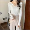 Frühlings-V-Ausschnitt Gestricktes Langarm Slim Fit Warmes Unterhemd Retro Pullover für Damen
