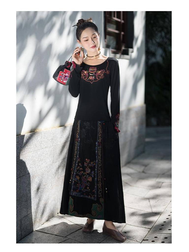 Women's Slimming Ethnic Embroidered Ruffle T-shirt
