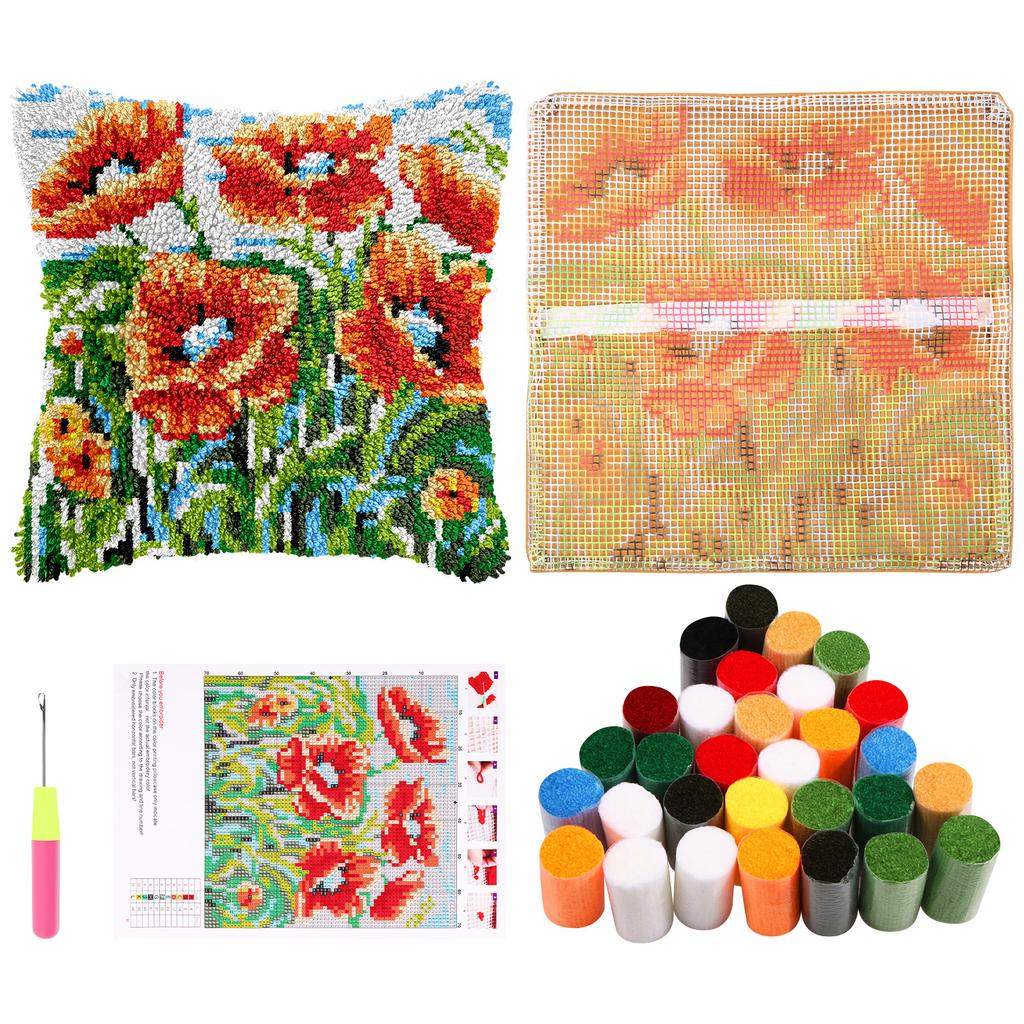 Knüpfkissen-Set für Erwachsene 17 Zoll DIY Knüpfkissenbezug-Sets mit Häkelgarn Handarbeit Kissenbezug Nadelarbeit