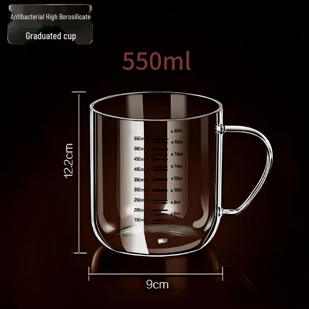 High Borosilicate Glass Cup, Heat-Resistant, Large Diameter, Double Scale, Steel Lid, Milk Cup.
