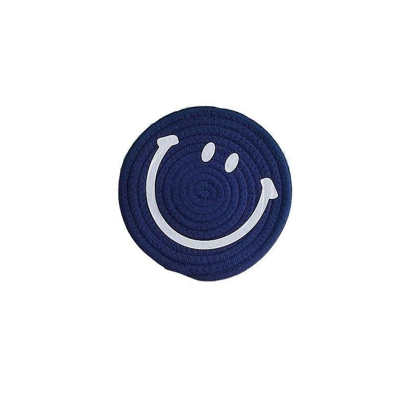 Smiling Face Round Mat Woven Ramie Placemats Anti Slip Dining Table Mats Non-Slip Tableware Bowl Pads Kitchen Drink Cup Coasters