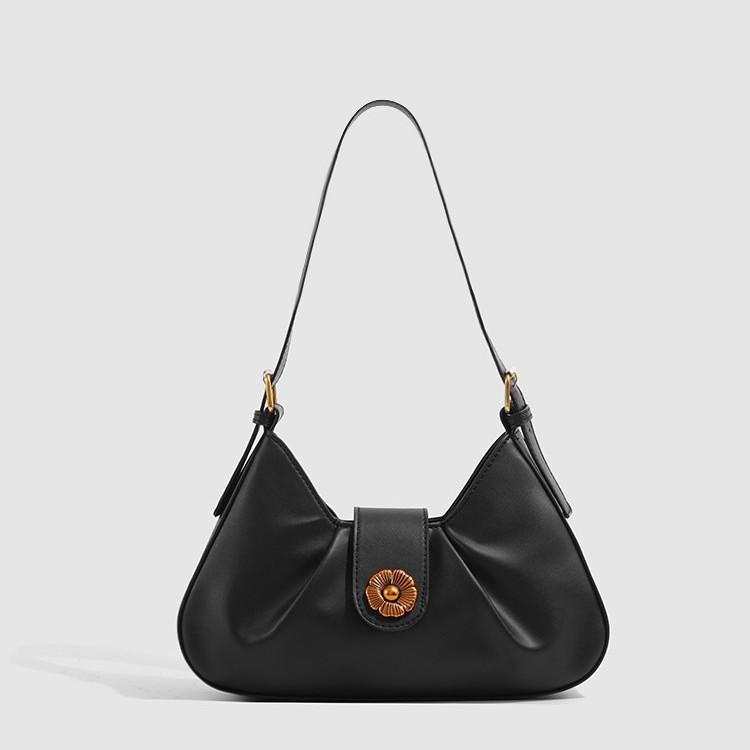 

Autumn and winter retro exquisite baguette bag women s 2025 new fashionable simple pleated crescent bag commuter shoulder armpit bag чорний