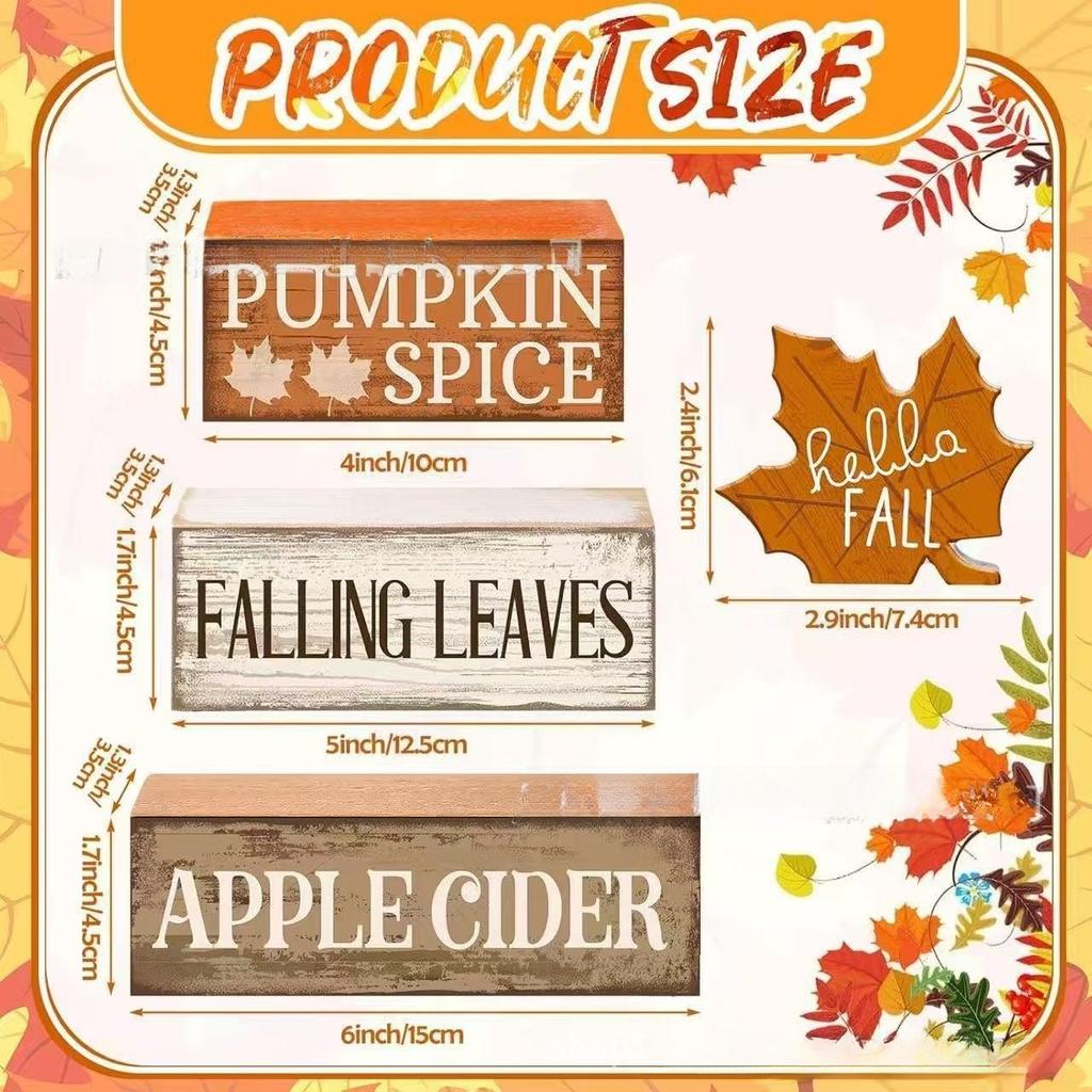 Wooden Farmhouse Layered Tray with Maple Leaves Recipe Block Sign for Holiday Centerpiece Kitchen Decor Halloween Christmas Gift