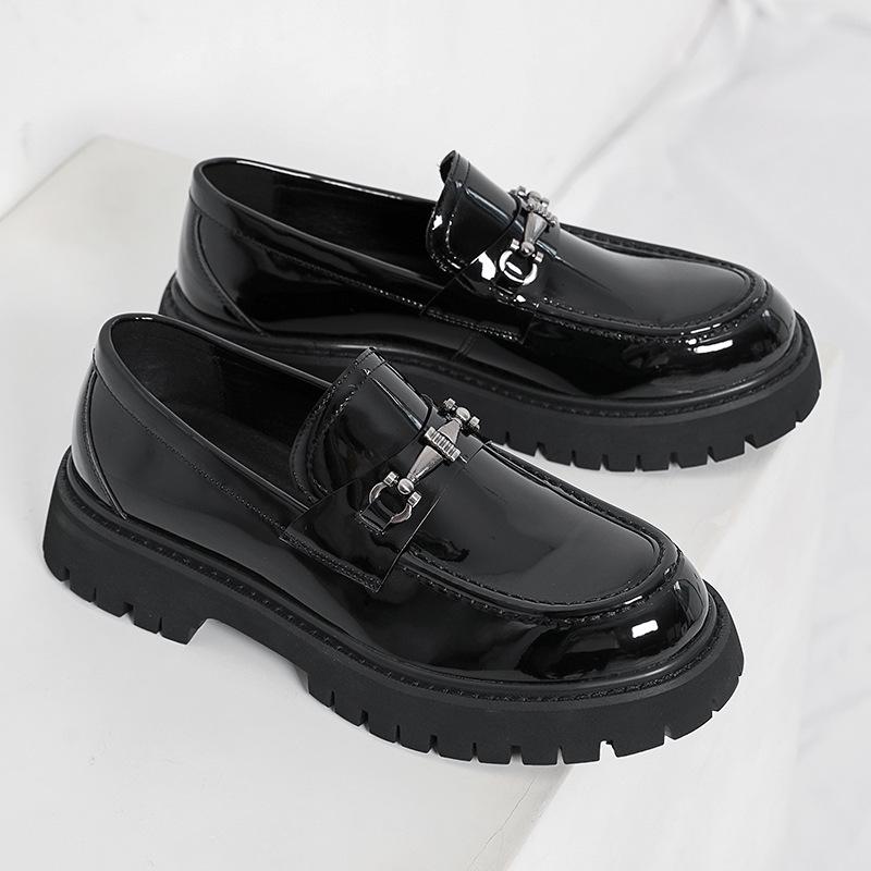 2026 Men's and Teens' Large Size, Wide-Toe Loafers - Slip-On Leather Shoes with Thick Soles for Height Increase