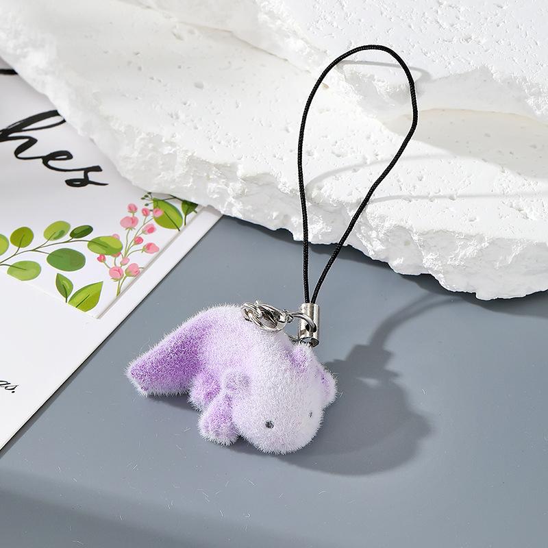 Fun Cartoon Flocking Animal Keychains Phone Lanyard Resin Cute Hexagonal Hedgehog Hippos Bag Earphone Case Pendant Girls Gift