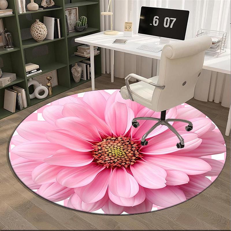 Colorful Dahlia Flowers round carpet Chair cushion Round Entryway Rug, Soft Round Rugs for Living Room, Bedroom, Circle Carpet decor gifts