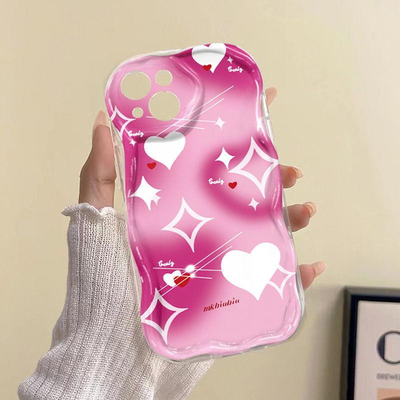 Pink smudge love applies to iPhone17 Pro mobile phone case Apple 16 cream wave 14/13 soft case 15