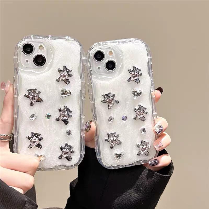 Rhinestone Electroplated Bear Phone Case for IPhone17 Promax Cream Style Ins for Apple 16 All-inclusive Anti-fall