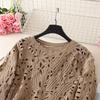 2024 Plus Size French Crochet Hollow Knit Long Sleeve Cardigan for Women - Retro Autumn Sweater Top