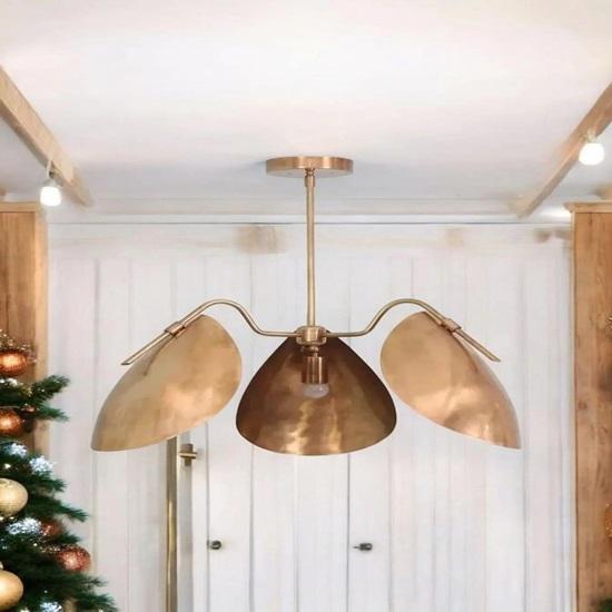 

Mid Century Modern Stilnovo Chandelier with 3 Curved Disc Shades by Sputnik Design