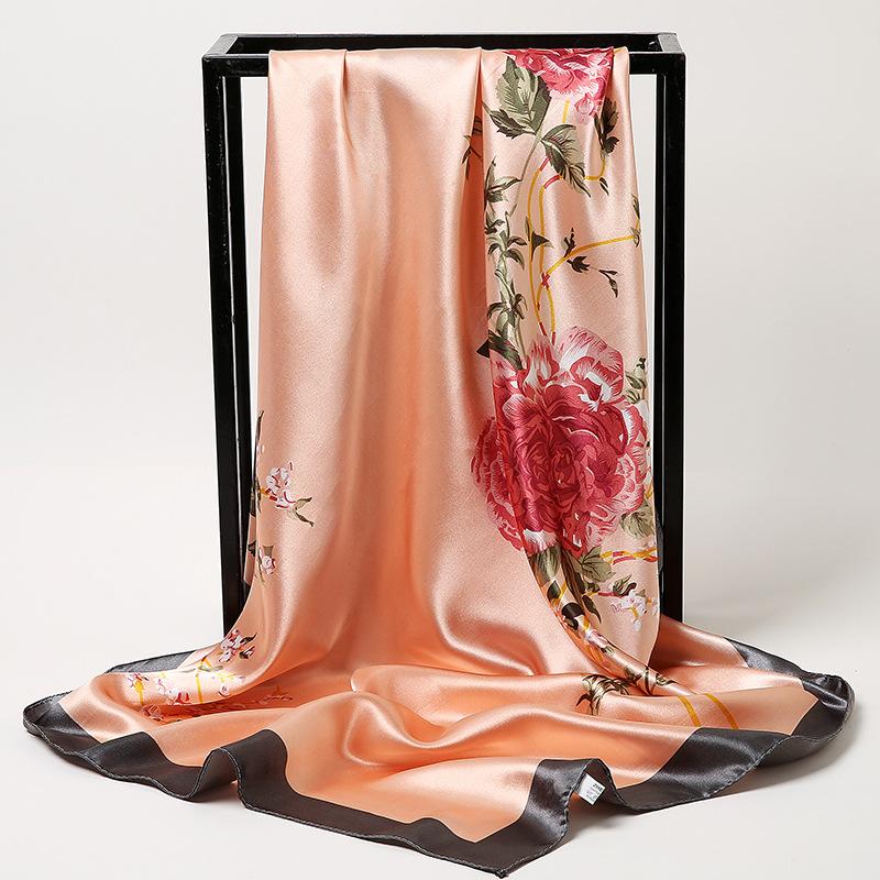 Chinese Style 90 * 90Cm Large Square Scarf Simulation Silk Scarf Scarf Shawl