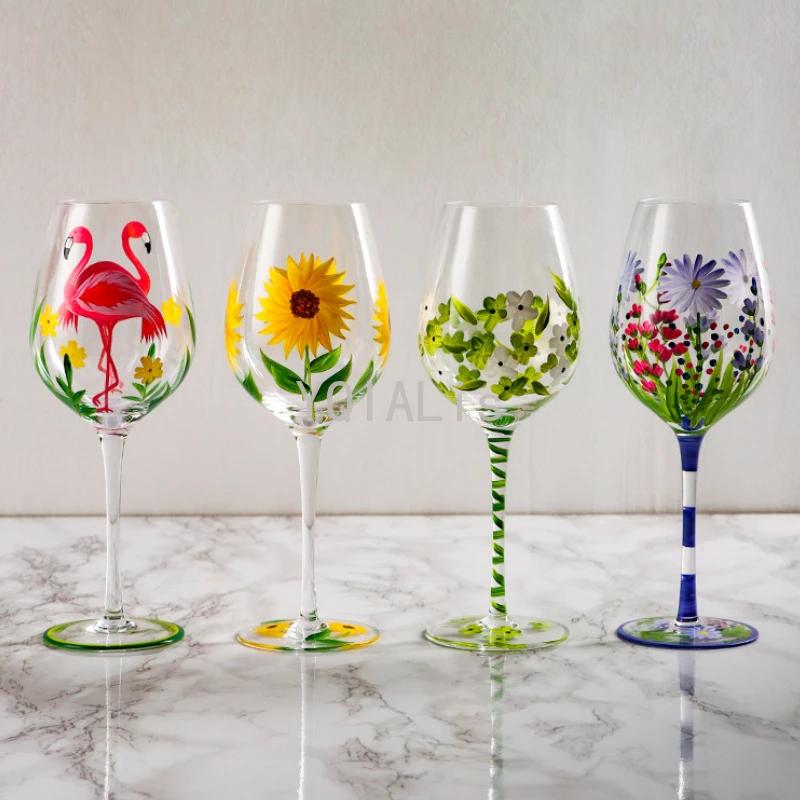 Painted medieval tulip goblet 400-800ML high-value crystal glass juice home red wine