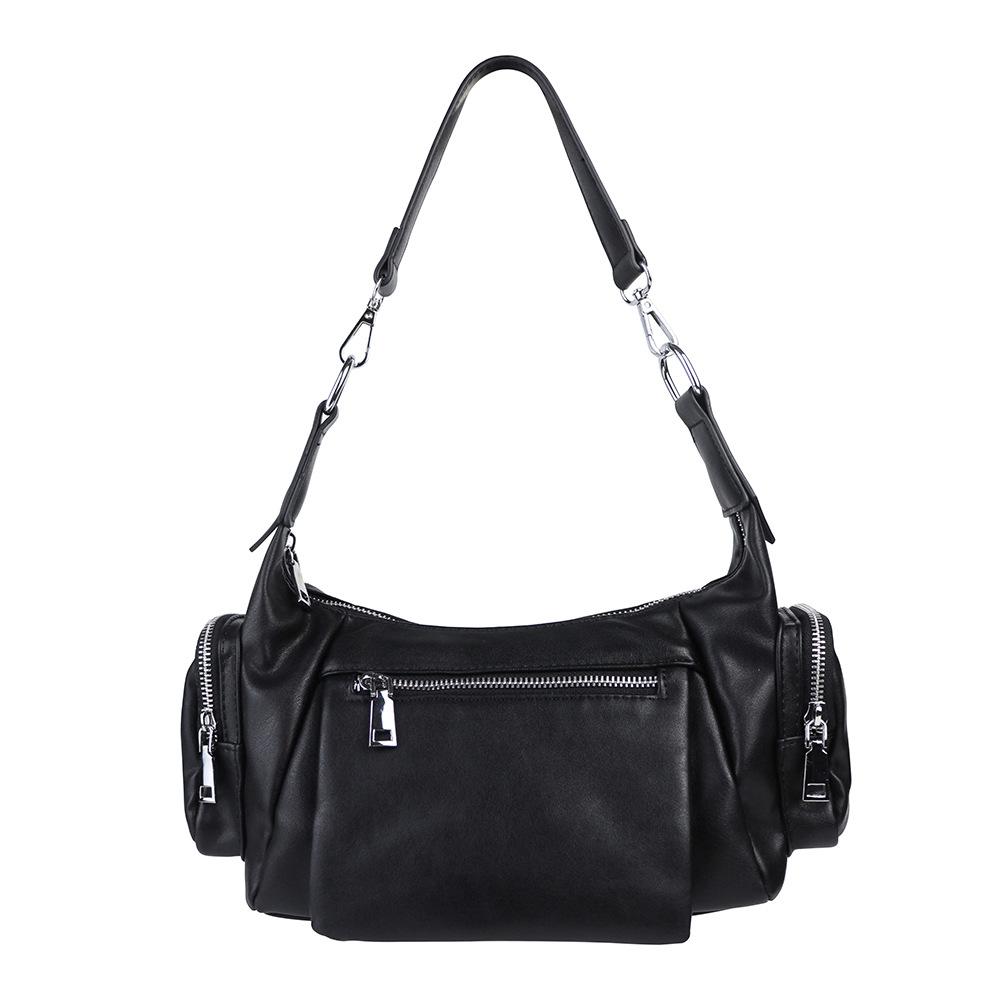 

Vintage Women Axillary bag Motorcycle punk Shoulder Crossbody Bag Soft PU Leather Female handbag Brand design ladies totes Black 27x16x11cm