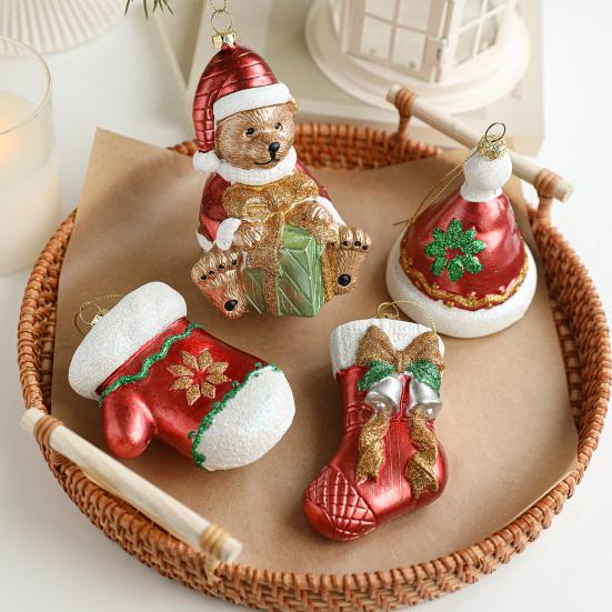 Christmas Ornaments Textured Bear Decorations Cute Playful Santa Hat Glove Sock Designs Versatile Xmas Tree Home Decor Accents