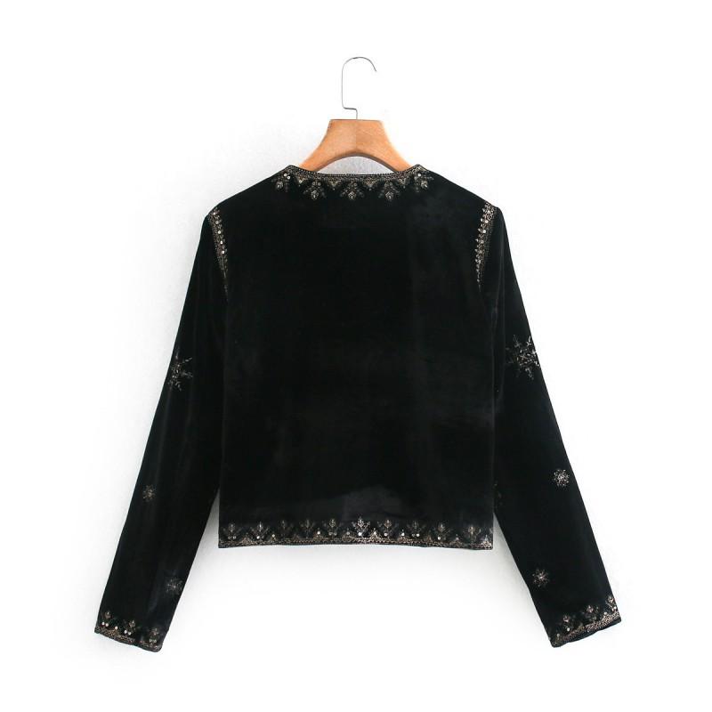 2026 Womens Velvet Embroidered Coat Versatile Casual Outerwear V-Neck Long Sleeve Loose Fit All-Match Daily Wear