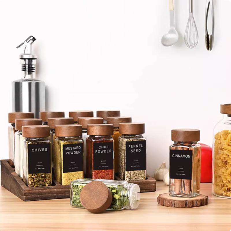 Transparent Glass Seasoning Bottle Set, Wooden Lid, Salt Bottle, Spice Container, Salt and Pepper Bottle, Kitchen Seasoning Box
