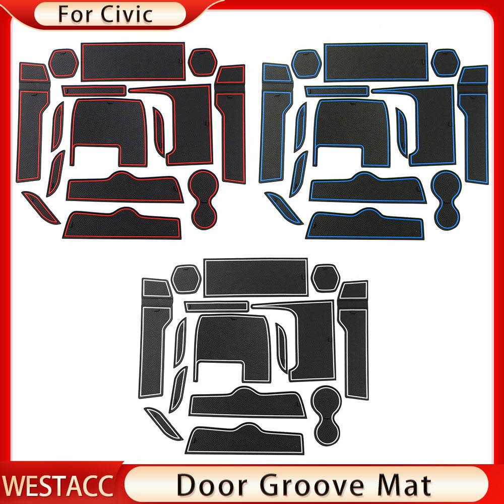 15pcs/set Door Groove Mat for Honda Civic 10th 10gen 2016 2017 2018   RHD Non-slip Door Slot Cup Mat Pad