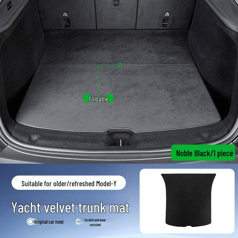 Upgraded Foldable Model Y Trunk Mat in Yacht Velvet Leather Renewed Model Y
