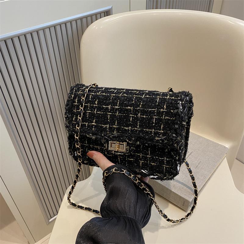 Tasche Damen 2025 neu trendige Wollplaid Umhängetasche einfache Kette personalisierte Schulter kleine quadratische Tasche