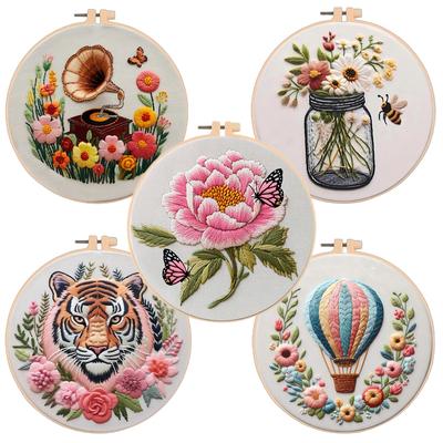 1set Embroidery DIY Flower Hot Air Balloon Series Material Set, Including Tools, Suitable for Beginners, Hand Embroidery Fabric Material Set.