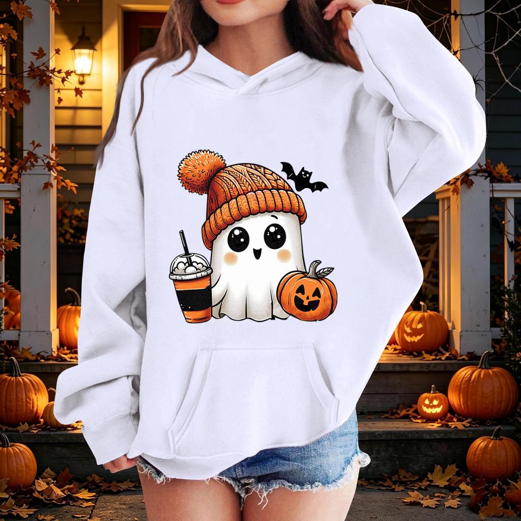 Kids Halloween Printed Hoodie, Loose Fit Casual Pullover for Boys Girls