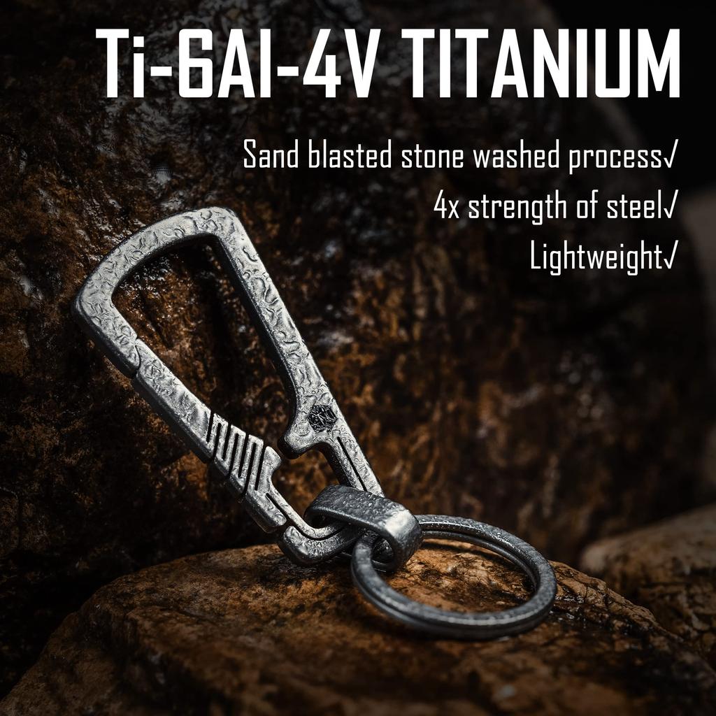 KeyUnity KM04 Titanium Carabiner Keychain Clip Quick Release EDC Key Holder Organizer with Key Sandblasted Ring, Small, (Silver)