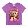 Italian Brainrot Cute Meme T-shirt for Girls Clothes Ballerina Cappuccino Print Tee Tops Pink Summer Cotton Outfits Streetwear
