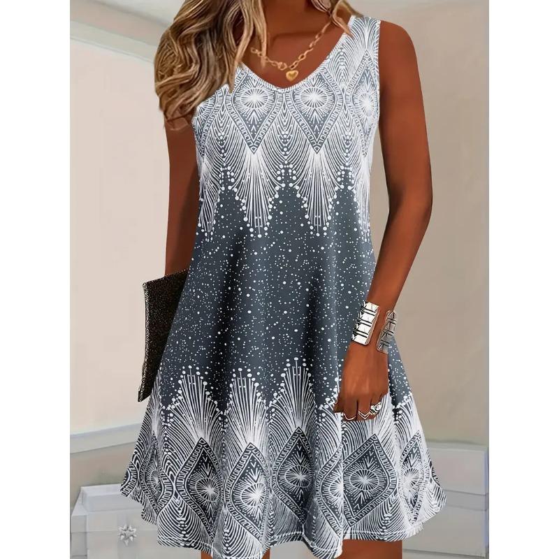Dámské oblečení velikosti 3XL Plus Size, Street fashion mini šaty s 3D potiskem, Letní bez rukávů, Kulatý výstřih, Volné, Ležérní dámské šaty