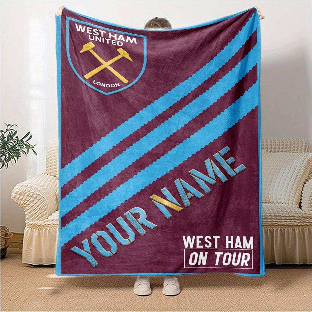 Name Custom West Ham United FC Print Flannel Blanket High Quality Warm Comfortable Cover for All Seasons Perfect for Gifts Home Decor