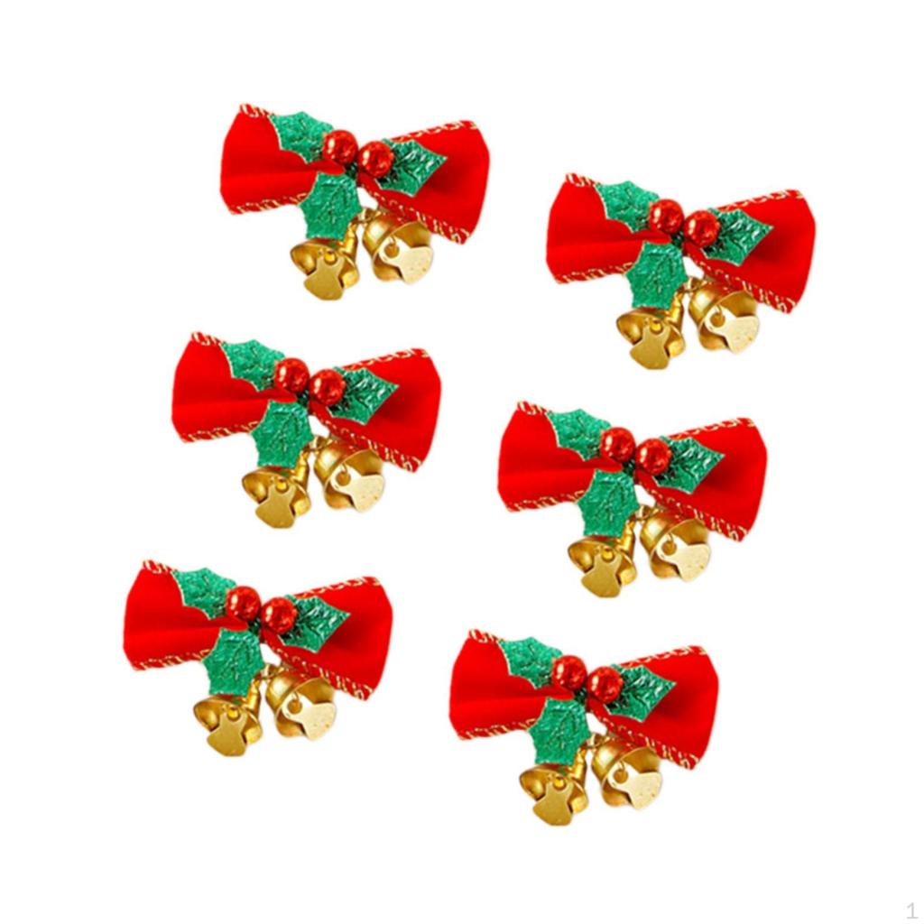 6 Pieces Christmas Bow with Bells Garland Ornament Gift Holiday Decorative Bows for